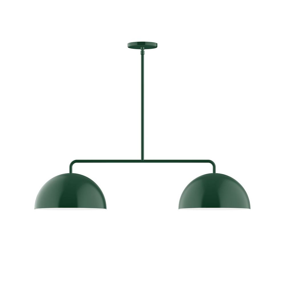 Montclair Lightworks MSG432-G15-42 2-Light Axis Linear Pendant with 6 inch White Opal Glass Globe Globe, Forest Green